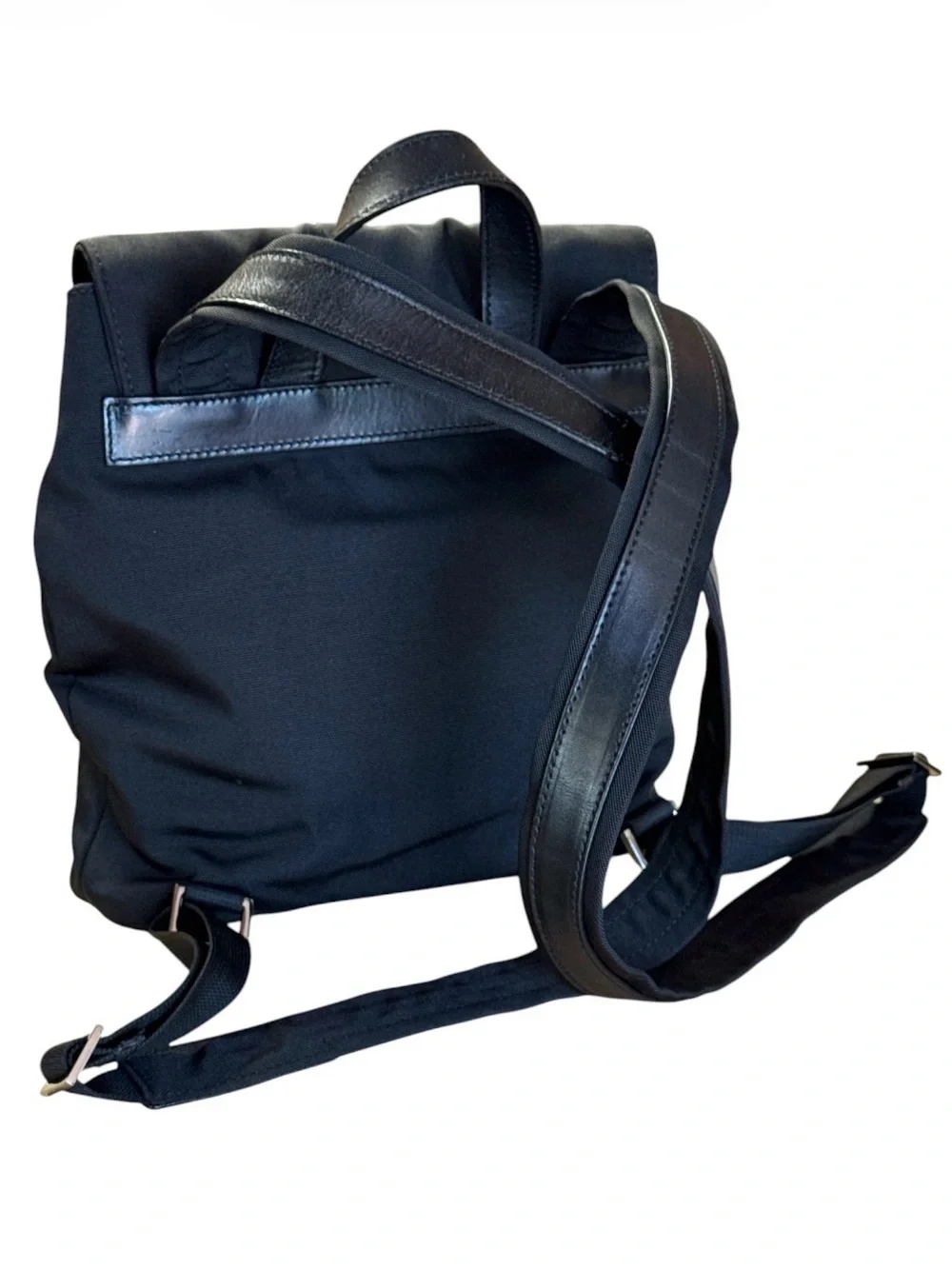 GUCCI Women’s Mini Black Nylon Backpack Leather Trim Minimalist 11x10x3”